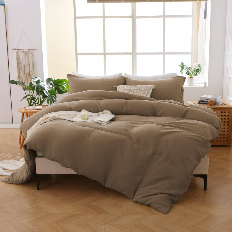 Solayne Muslin Duvet Cover Set 100% Cotton Double-Layer Linen Like Gauze Comforter Cover 3 Pieces Breathable & Lightweight For All Season