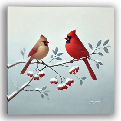 «Snowy Cardinals pair», art mural sur toile tendue