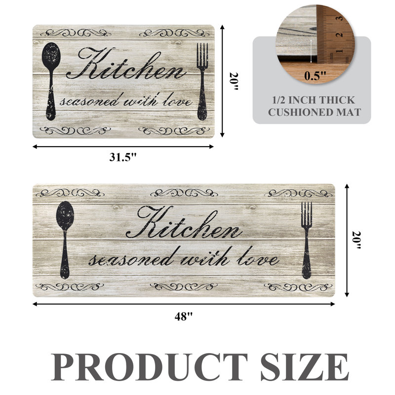 Anti-Fatigue Non-Skid Waterproof Kitchen Mat (Set of 2), Brown, Runner 1'8"x4'x0.5"+1'8"x2'8"x0.5"