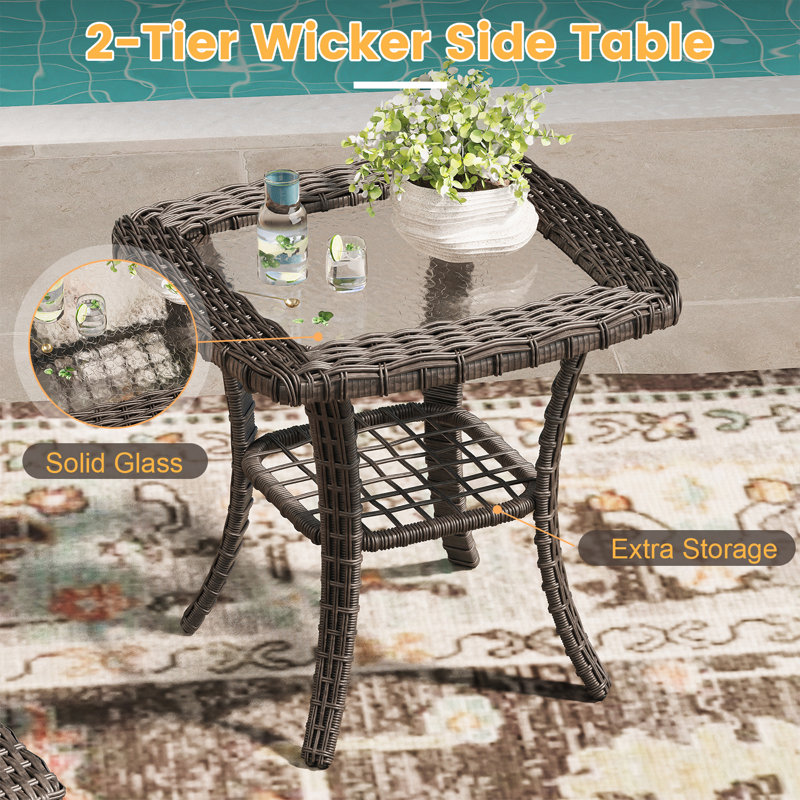 Interiano 5-Person Patio Wicker Conversation Set with Cushions, Swivel Rocker Chairs, and Ottomans, Sand