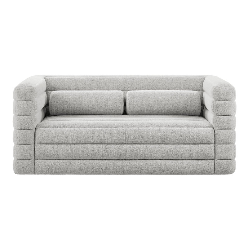 Relle Channel Tufted Boucle Upholstered Loveseat, Newsprint