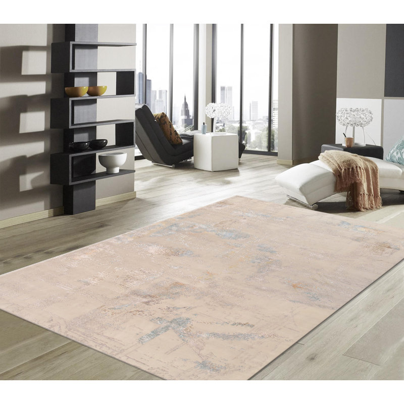 Hand Knotted Abstract Area Rug in Beige, Rectangle 12' x 15'2"