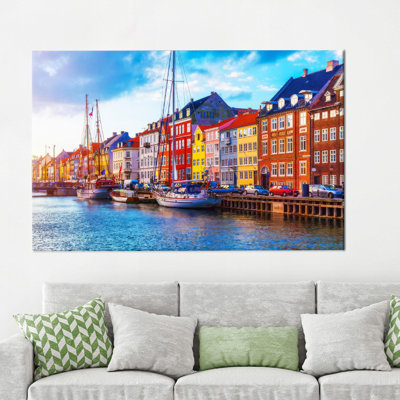 Personalized Colorful Buildings Of Copenhagen Denmark Landscape Canvas Poster Print As A Perfect Gift For Mom Or Him