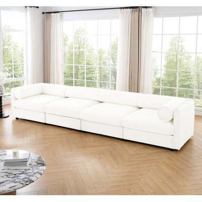 4 places en L en forme de L avec rangement, chenille blanche - Profitez d'une expérience relaxante de rangement intégré
