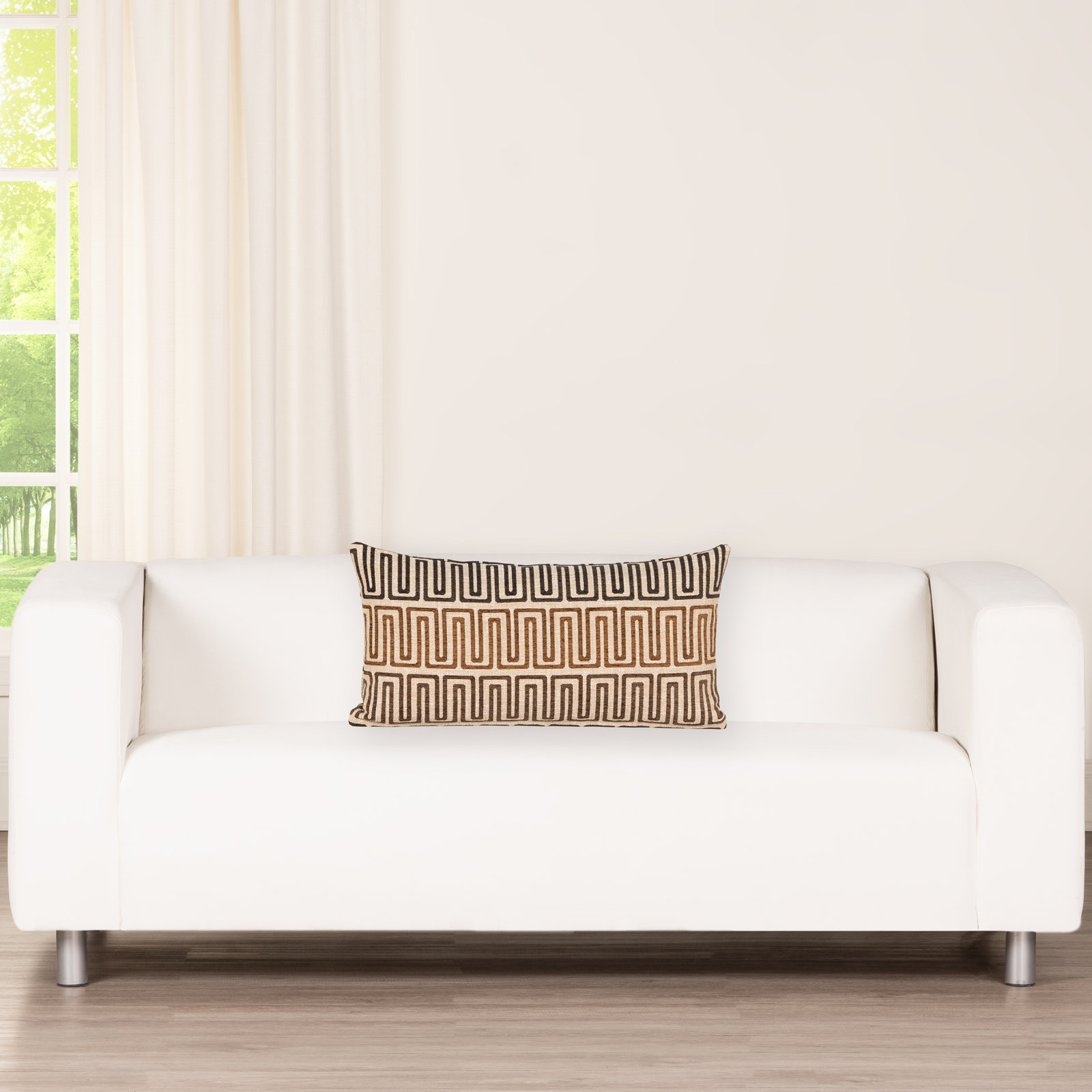 Throw Pillow, Feather, Charbrown Geometric, Rectangle 12"H x 21"W