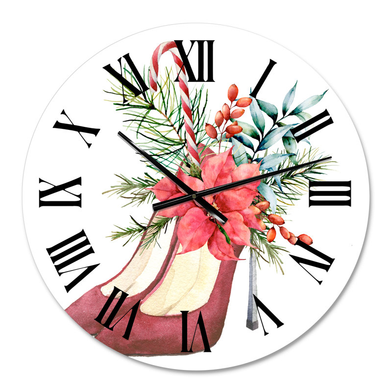 Chaussures à talons en daim rouges avec décor floral de Noël - horloge murale traditionnelle, Petit