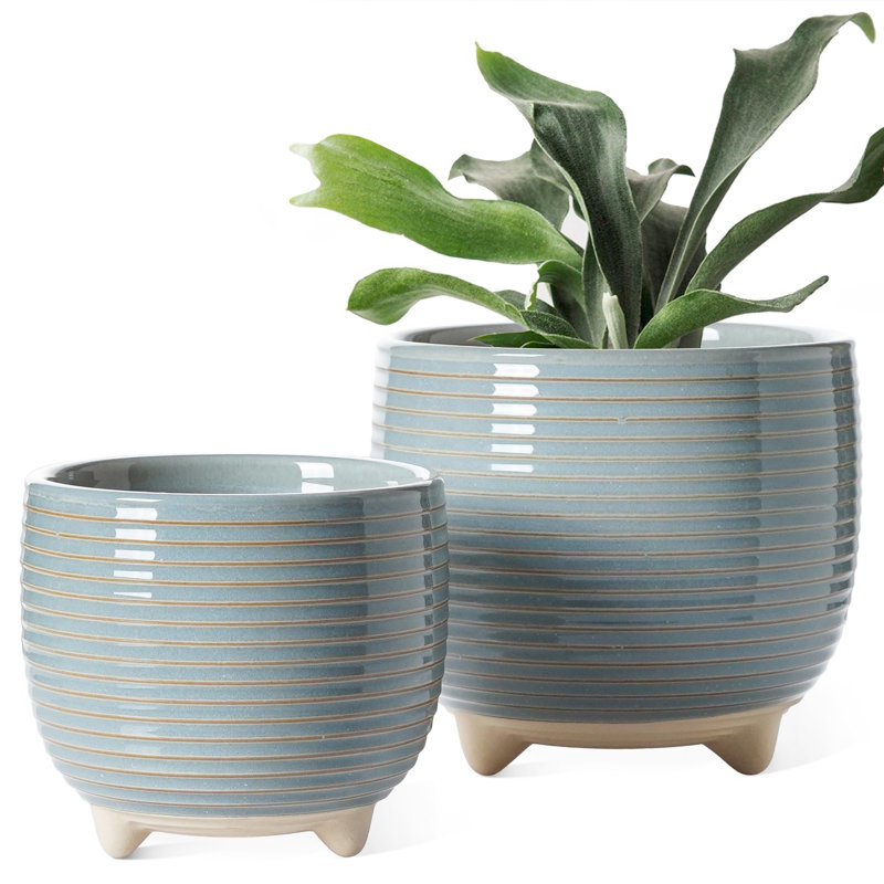 Pots de fleurs en céramique, 13 et 16,3 cm, lot de 2, Gris glacis réactif