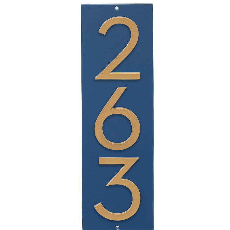 Plaque d’adresse murale sur 1 ligne flottante, Bleu mer, Or