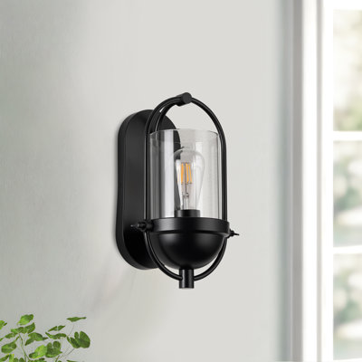 Mohnton 1-Light Classic Flush Mounted Wall Sconce in Matte Black with Clear Glass Shade