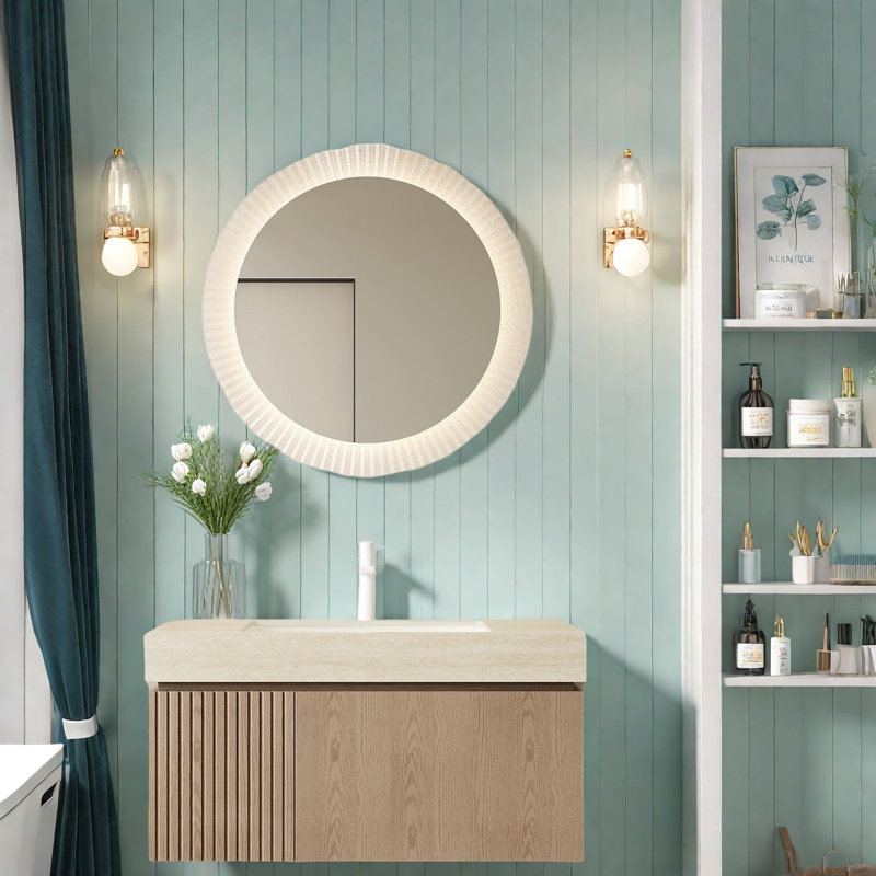 Meuble-lavabo suspendu moderne avec lavabo, comptoir en pierre frittée, grand espace de rangement