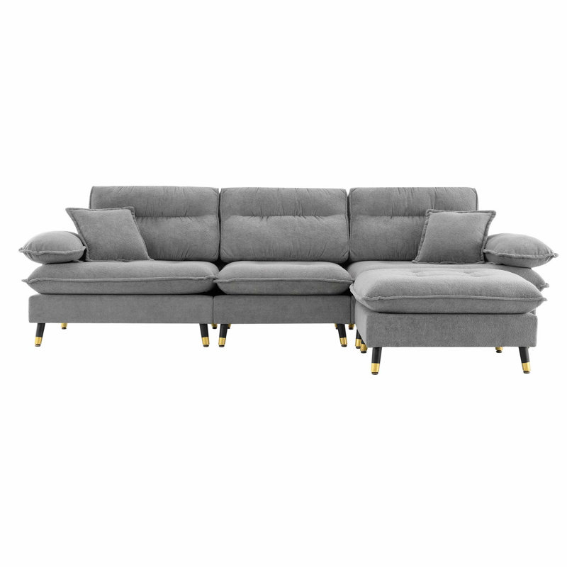 Zephara 4 -Seater Convertible Sectional Sofa, Gray Chenille