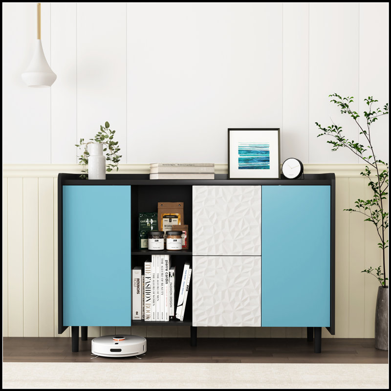 Buffet avec portes bleues, Bleu / Noir