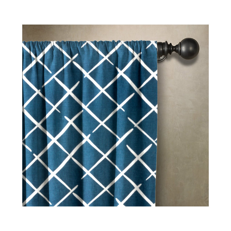 Cotton Room Darkening Curtain Single Panel, 50" W x 84" L, Indigo/White
