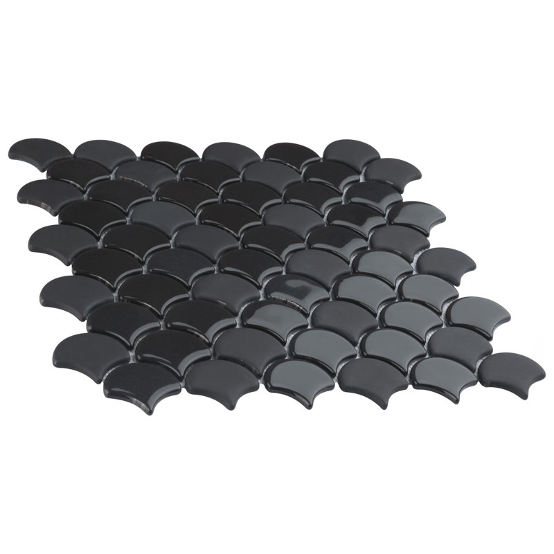 Expressions Scallop Black 11-1/4" x 12" Glass Mosaic Tile