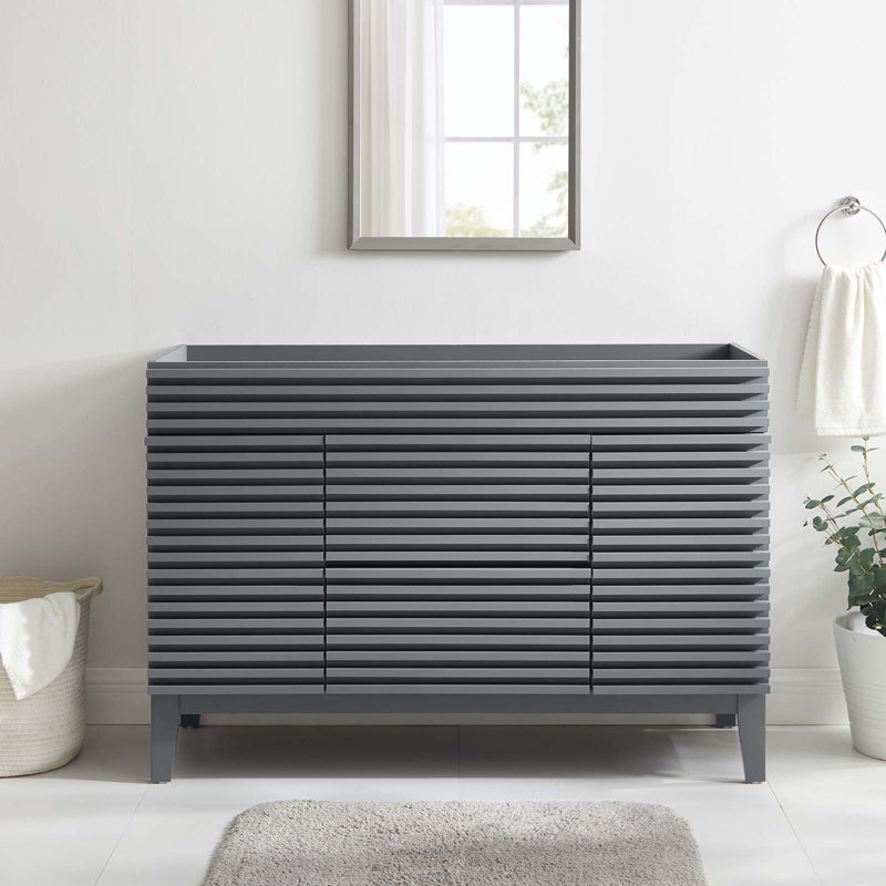 Gray 48" Mid-Century Modern Single Bathroom Vanity Cabinet