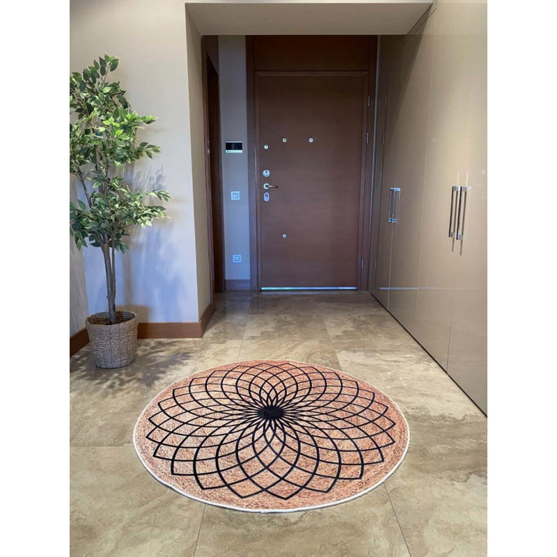 Tapis rond en coton avec envers antidérapant Lindalee, Rond 3 pi 11 po