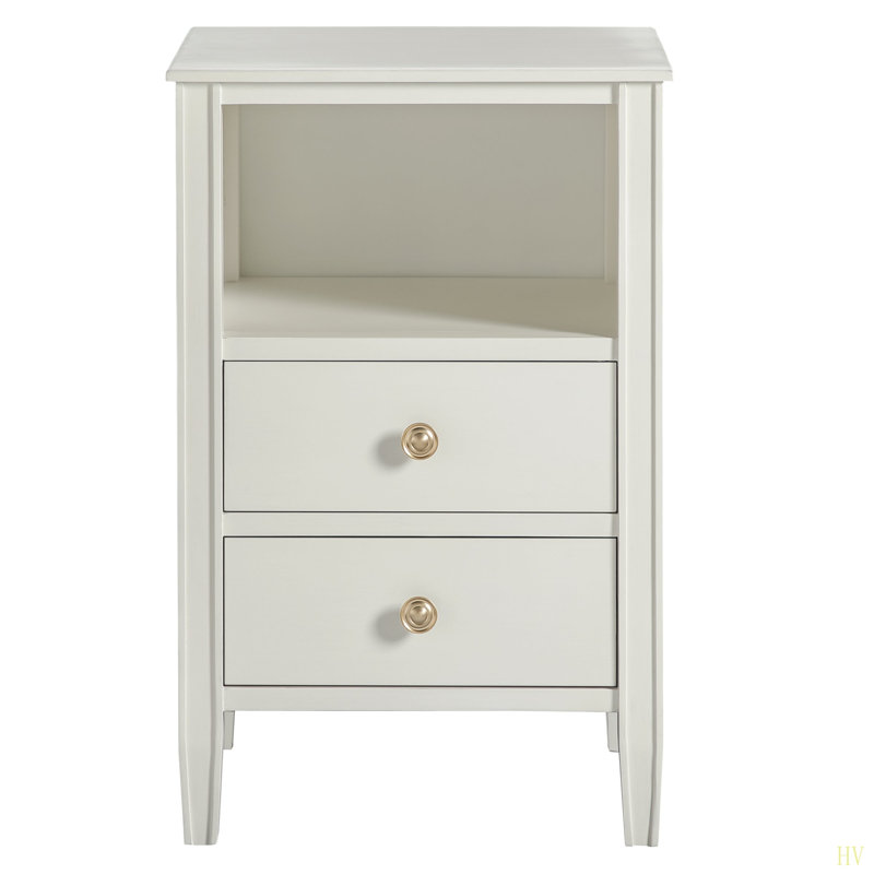 Table de chevet avec rangement à 2 tiroirs Winston, Blanc antique