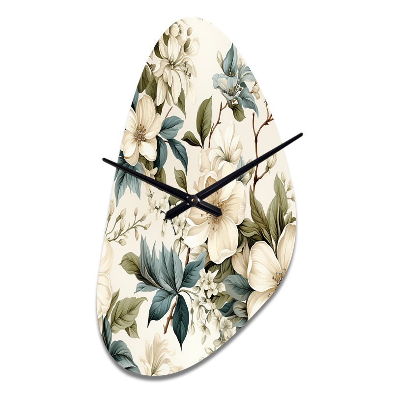 Flore rétro - grande horloge murale blanche en forme d'automne - forme unique, Moyenne
