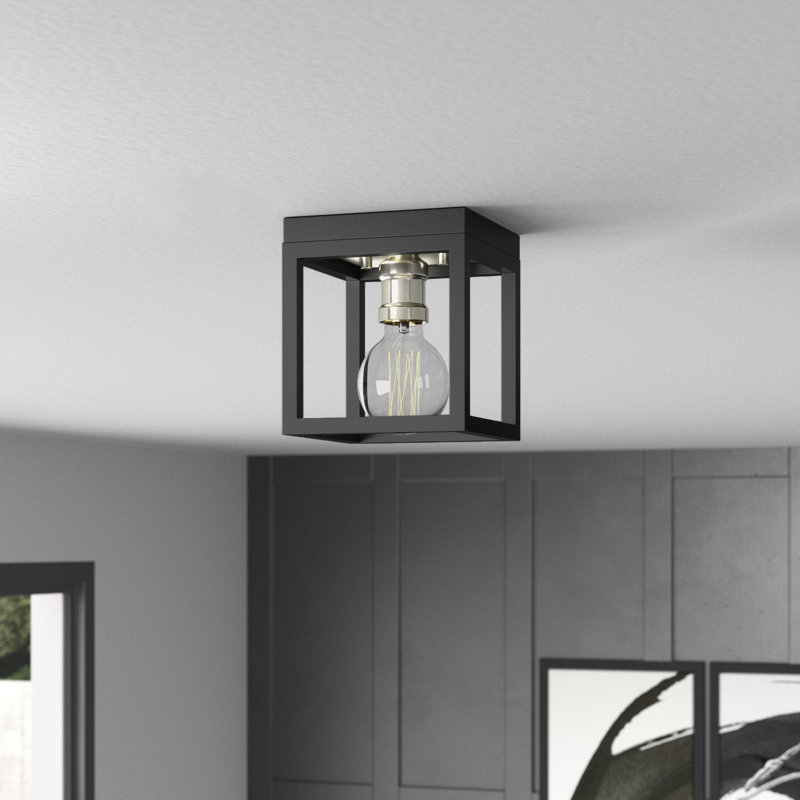 Plafonnier encastré carré unique à 5 lumières de 5,75 po Alynda, Noir mat/nickel brossé