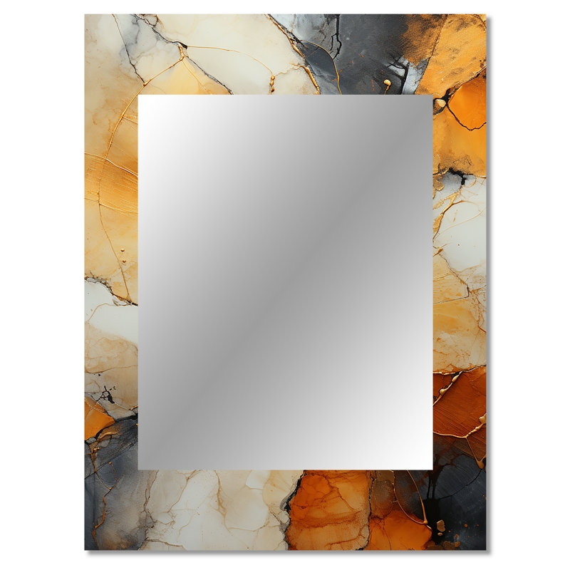 Encaustic Spirals II - miroir abstrait en spirale, miroir mural décoratif orange, impression d'art en métal, 40 po x 30 po