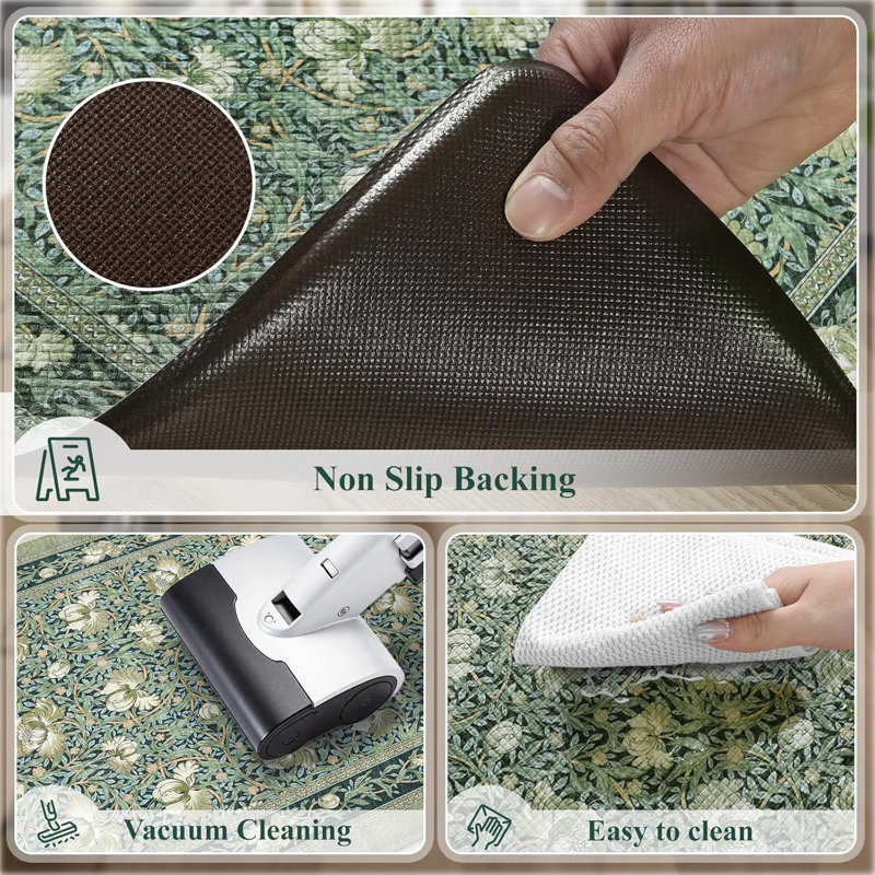 Sets of 2 Comfort Boho Vintage Floral Sink Rug, Green, 119cm L x 44cm W