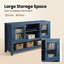 Buffet de cuisine 53 "- table basse avec 2 portes en verre et 3 tablettes, armoire de rangement moderne pour le salon, l'entrée, la salle à manger, bleu