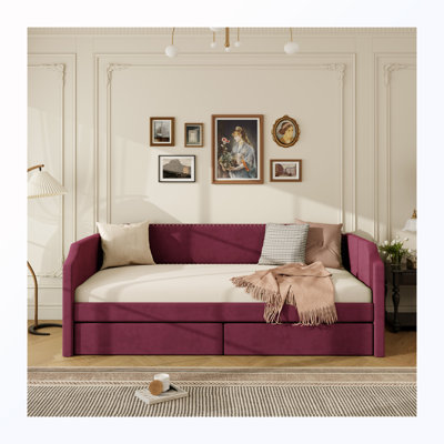 Twin Size Upholstered Daybed with 2 Drawers