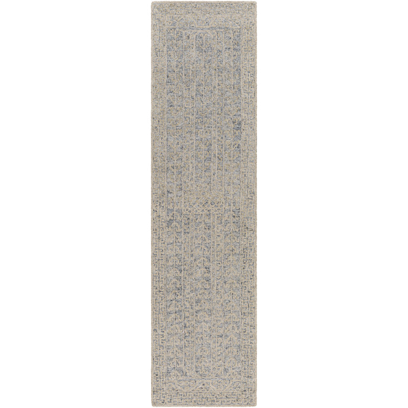 Bergmann Oriental Hand-Tufted Wool Navy/Beige Area Rug, Runner 2'6" x 10'