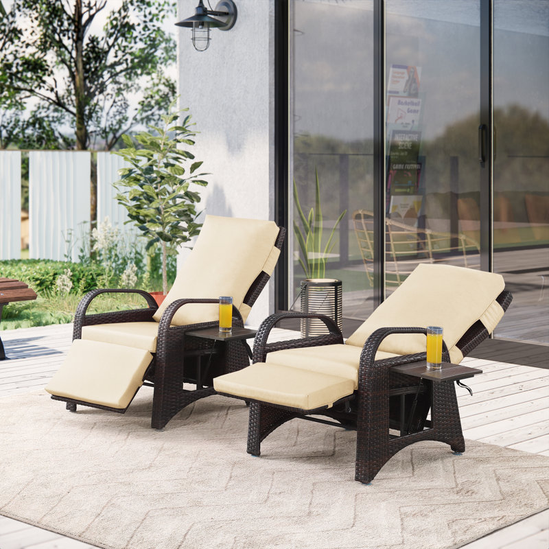 Chaise longue d'extérieur inclinable pour terrasse avec table basse, Kaki