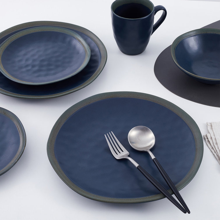 Stone + Lain Tom Stoneware Grey and Blue Dinnerware Set | 16-Piece 8