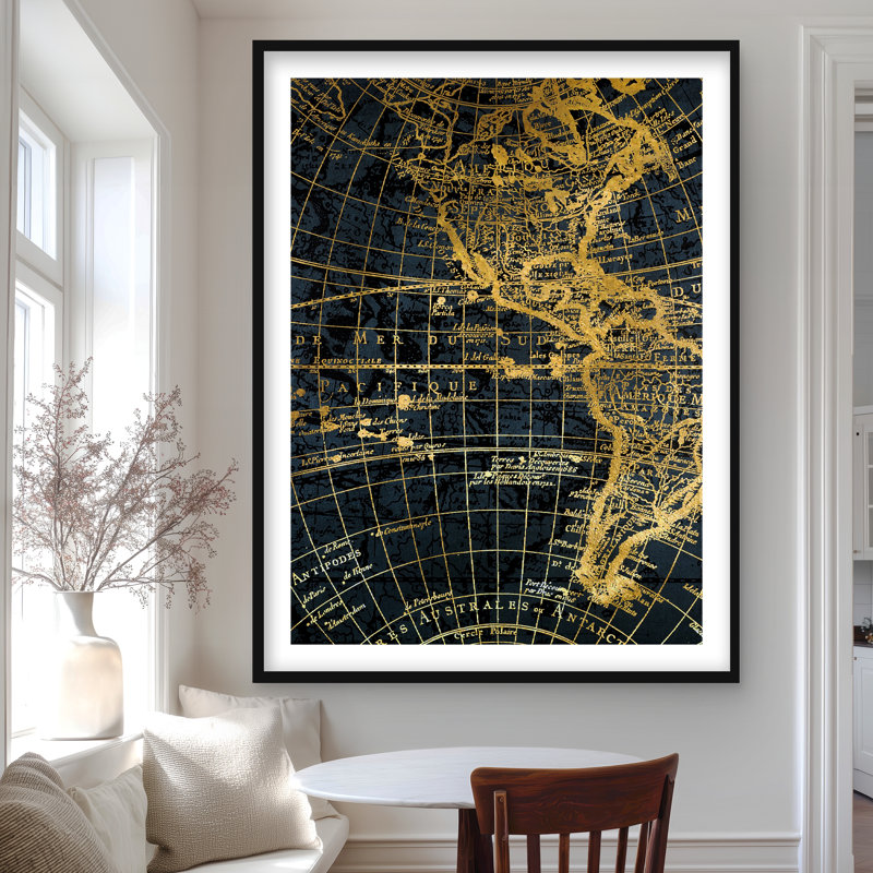 Globe terrestre bleu et marin | Imprimé mat doré