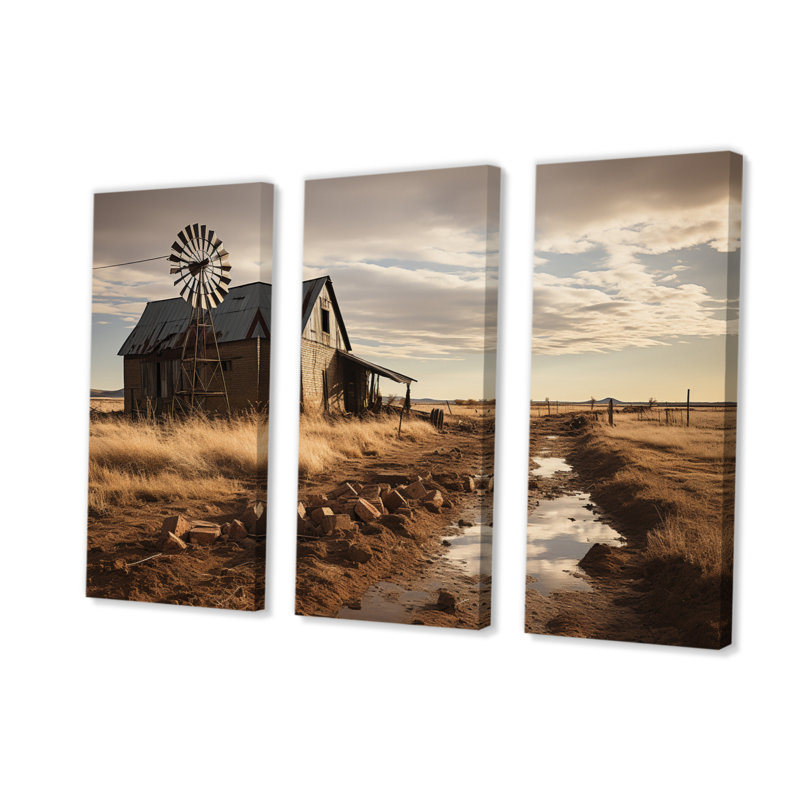 «Landscape Wind Turbine Sky Canvas Wall Art», ensemble de 3 pièces - Éoliennes, H 28 po x l 36 po x P 1 po
