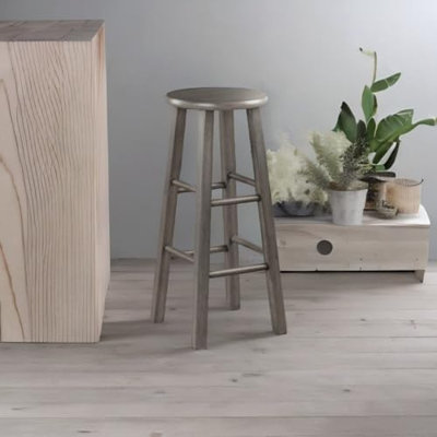  Wood Ivy Bar Stool, Rustic Weathered Finish, 24" Seat Height