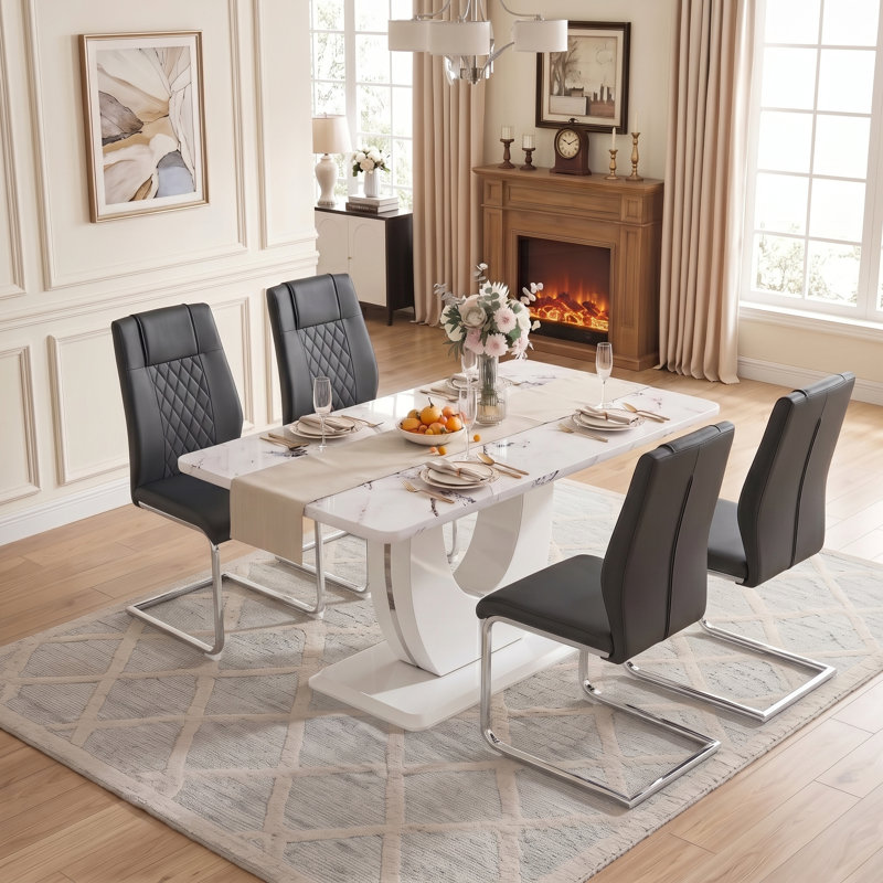 Ensemble de salle à manger Jeanlouis, Ensemble de cinq pièces : table, quatre chaises, Noir, Argent