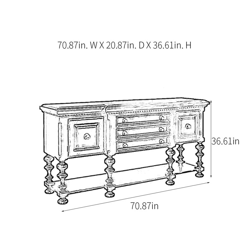 Retro Multifunctional Practical Console Table, 36.61" H x 70.87" W x 20.87" D