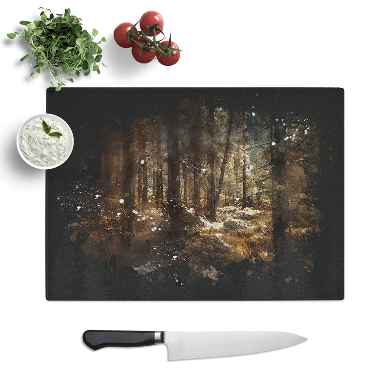 Tempered Glass Within the Woods Paint Splash Chopping Board, 28.5 cm x 39 cm