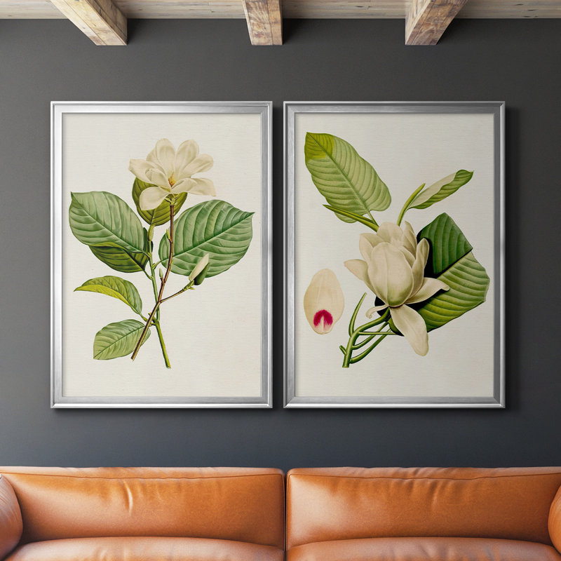 «Magnolia Flowers I», ensemble de 2 reproductions d'art sur toile encadrées, Argent, H 24,5 po x l 37 po x P 1,25 po