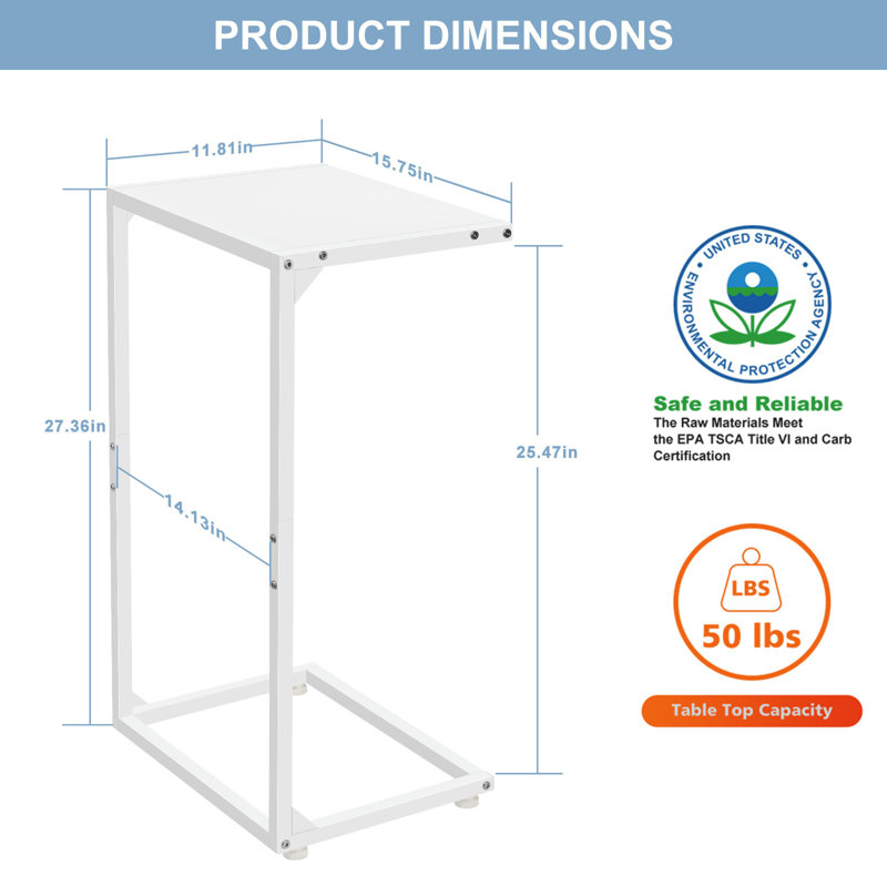 White C-Shaped Side Table