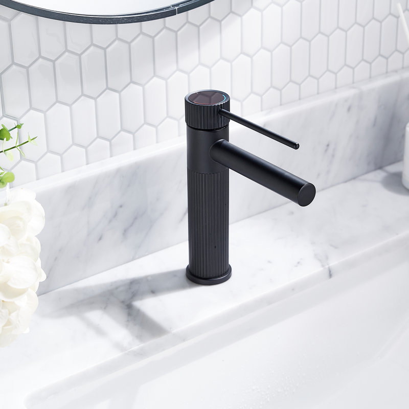 Robinet pour salle de bain à poignée simple avec drain, Noir