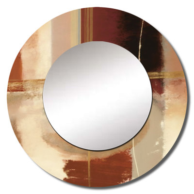 Chocolate Brown Elementary VI - Abstract Mirror, Modern Round Unique Wall Mirror, Printed Metal Art