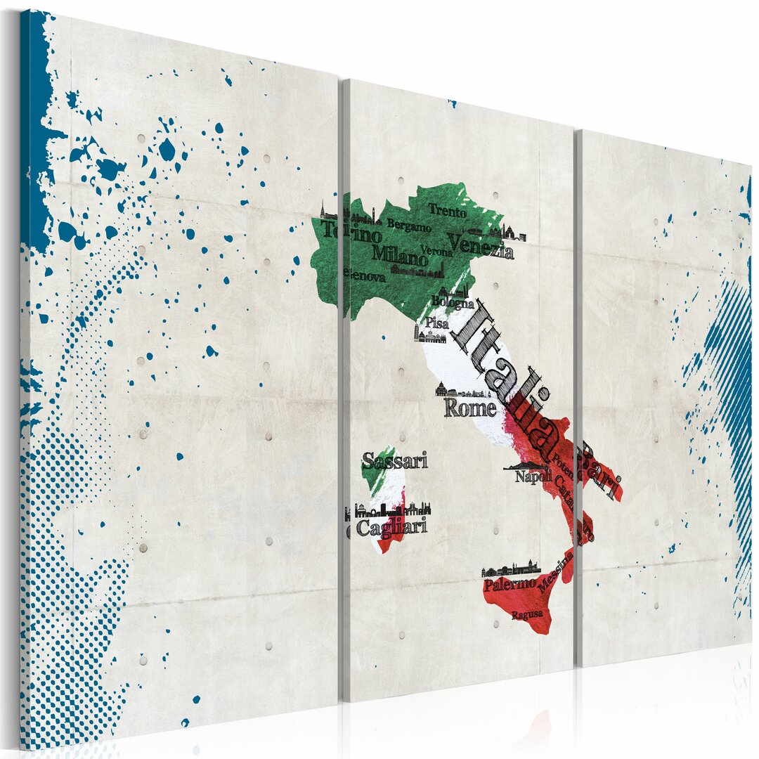 3-tlg. Leinwandbilder-Set Map of Italy