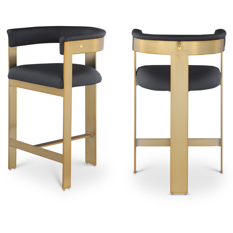 Romeo Hermi Vegan Leather Counter Stool, Black Vegan Leather, Brushed Gold