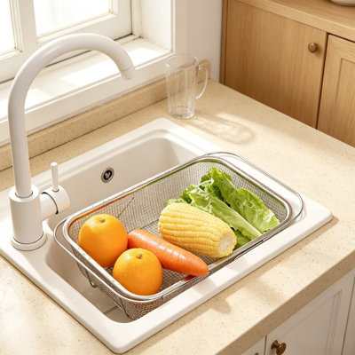 a basket Expandable Over The Sink Colander Stainless Steel Adjustable Kitchen Sink Strainer Basket Extendable Fruit Vegetable Washing Basket