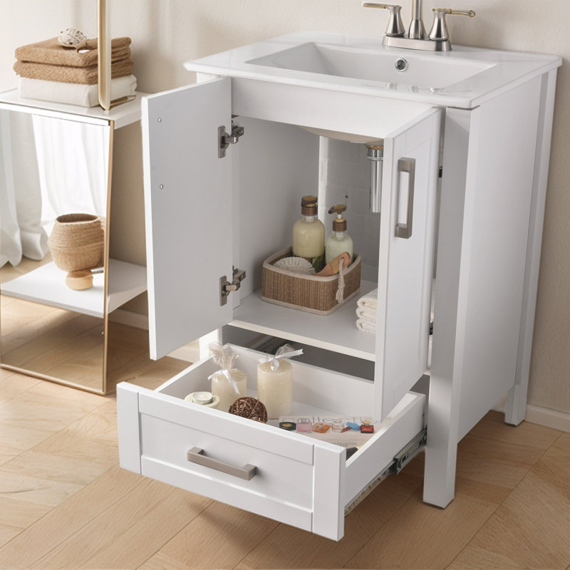24'' Matte White Modern Free-standing Single Bathroom Vanity Set