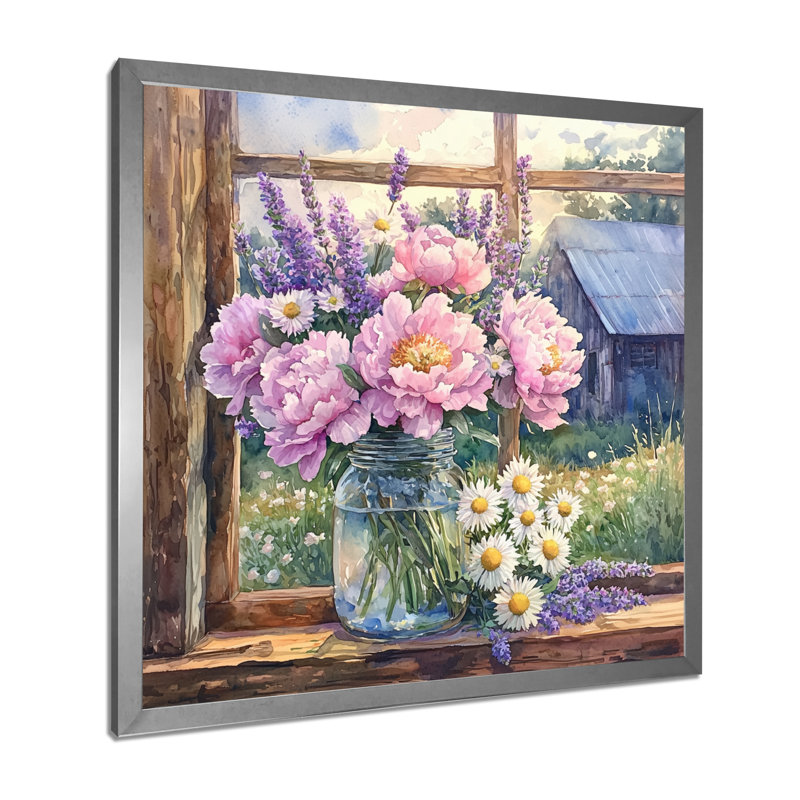 Durene Blush pivoine et lavande, mélange I, H 16 po x l 16 po, Reproduction encadrée d'une seule photo, Argent argent