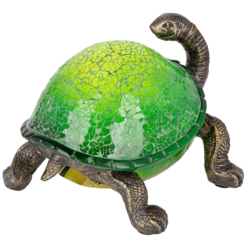 Illuminated Green Mosaic Glass Turtle Statue Lamp
