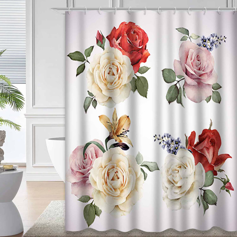 Rideau de douche imperméable avec 12 crochets Rose Bouquet, L 72 po x l 84 po