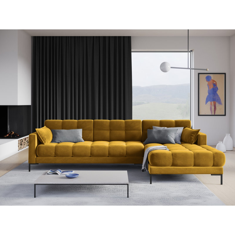 Adoraim 5 Seater Corner Sofa , Right Hand Facing, Yellow, Black
