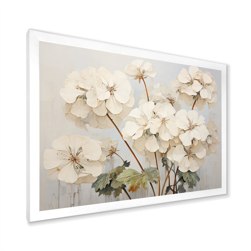 Minéralisme beige géraniums IV - imprimé, H 34 po x l 44 po x P 1,5 po, Cadre simple blanc