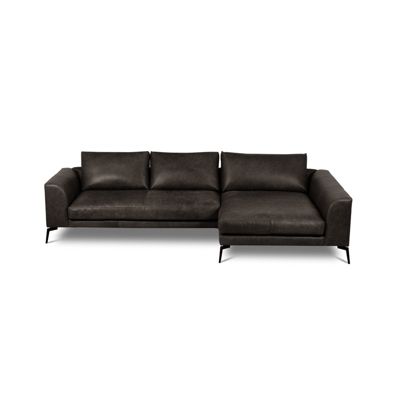 Houston Full Grain Leather Corner Sofa, Right Hand Facing, Dark Brown